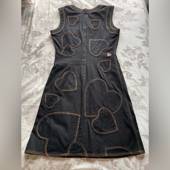 Vintage Moschino Jeans Denim Heart Patchwork Mini Dress 10 70s 80s Classic Retro - Picture 4 of 14